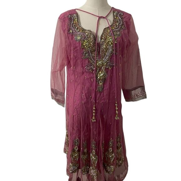 Pakistani Indian Party Dress Purple Size 44 Handmade - Picture 1 of 16